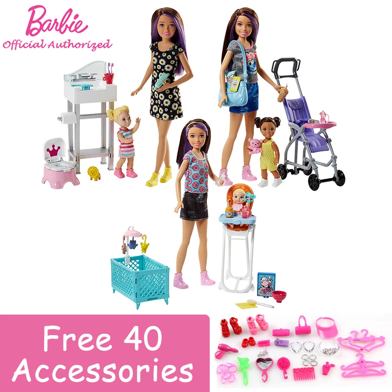 Original Barbie Skipper BabySitters 3 Style poupée jouets apprentissage prendre soin du bébé comme une mère avec de nombreux accessoires pour cadeau