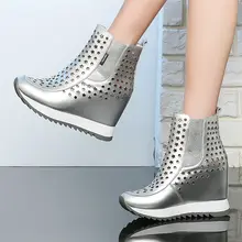 NAYIDUYUN/женские кроссовки из натуральной кожи; ботильоны на платформе и высоком каблуке; летние высокие туфли на каблуке; панк-кроссовки с круглым носком
