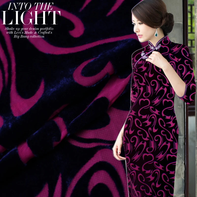

Hollow burnout silk velvet fabric breathable cheongsam dress burnout velvet fabric chinese silk fabric wholesale silk cloth