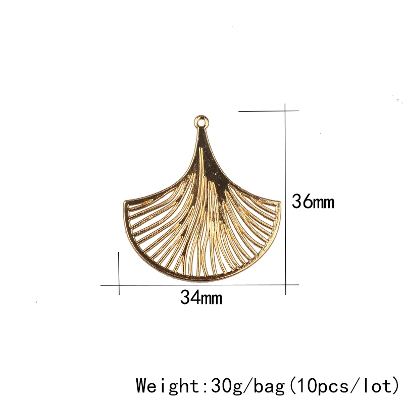34 мм 10 шт./лот цинковый сплав амулеты золотые полые листья гинкго форма амулеты для DIY Мода Изготовление, поиск ювелирных изделий Аксессуары
