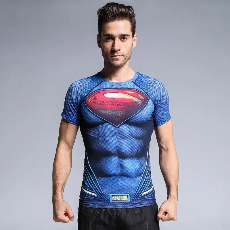 Чудесный Супермен Футболка мужская 3D принт футболка s хлопок лайкра компрессионная рубашка модные топы с короткими рукавами для мужчин фитнес ткань - Цвет: Pic Color