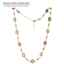 Neoglory MADE WITH SWAROVSKI ELEMENTS Cristales Chapado En Oro Gargantillas Cadena de Moda Largo Maxi Collares Para Las Mujeres 2016 de La Joyería Nueva