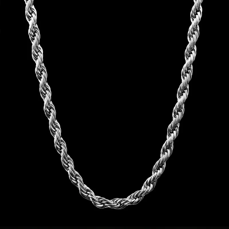Olowu, мужская, Женская цепочка, ожерелье, хип-хоп, рэппер, 4 мм, веревка, цепь, крученые цепочки, нержавеющая сталь, серебро, золото, ювелирное изделие, 20 дюймов
