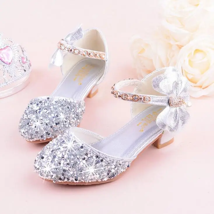 KKABBYII جديد الأميرة الأحذية لفتاة الأطفال بو الجلود Bowknot عالية أحذية بكعب الفتيات حزب الصنادل اللباس حذاء