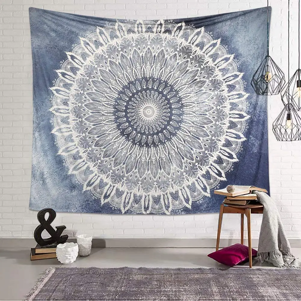 

Cilected Mandala Print Tapestry Wall Hanging Polyester Thin Bohemia White Round Wheel Tapestry Cushion Bed Cover Beach Towel