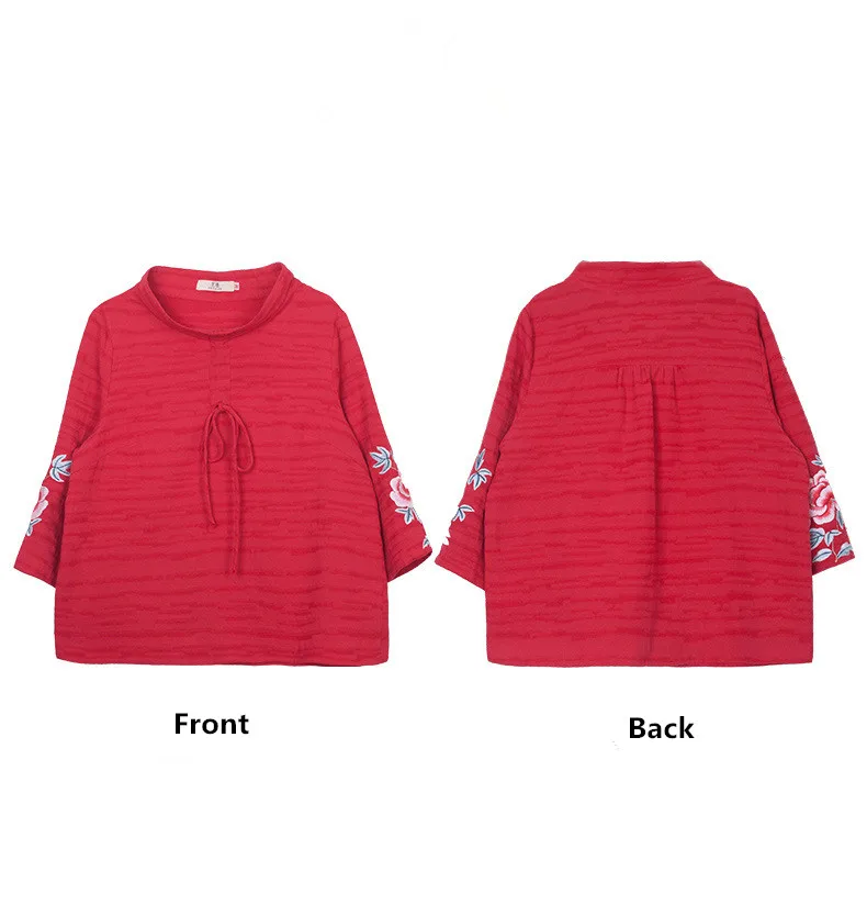 ZJN Women Tunic Blouse 2019 Spring Summer Basic Shirt Chinese Style Turtleneck 34 Sleeve Ladies Red Embroidery Sweatshirt Tops (12)