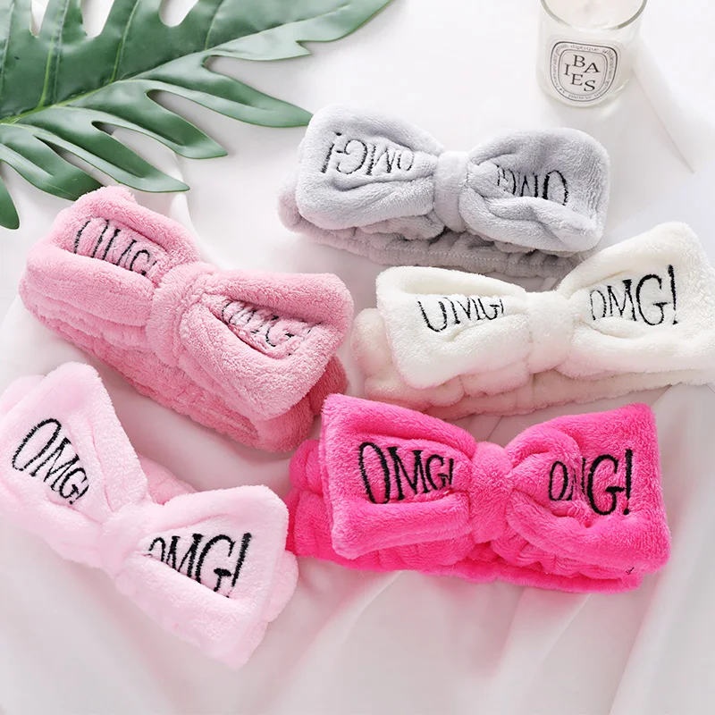 

New Colorful OMG Letters Bow Coral Fleece Hairbands For Women Girls Headbands Bandanas Hair Bands Headwear Kids Hair Accessories
