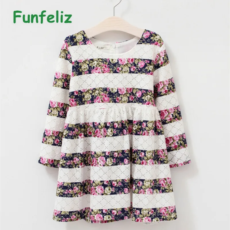 

Children Dress Flower Print Dresses for Girls Pattern Lace Princess Dress for Girl Full Sleeve Toddler Girl Dress