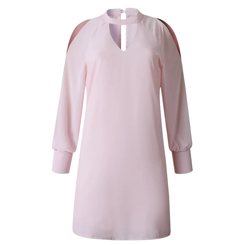 Forefair Chiffon Dress Long Sleeve Cold Shoulder Women Summer Dress 2019 Plus Size Straight Short Casual Elegant Dresses (29)