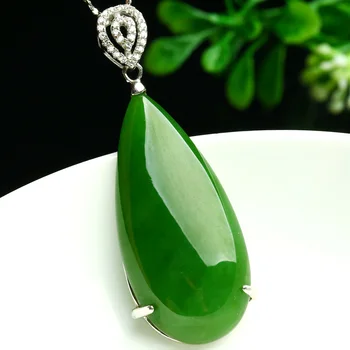 

Natural spinach green Jasper Pendant 925 sterling silver inlay and field Yuchang Drop Pendant Necklace
