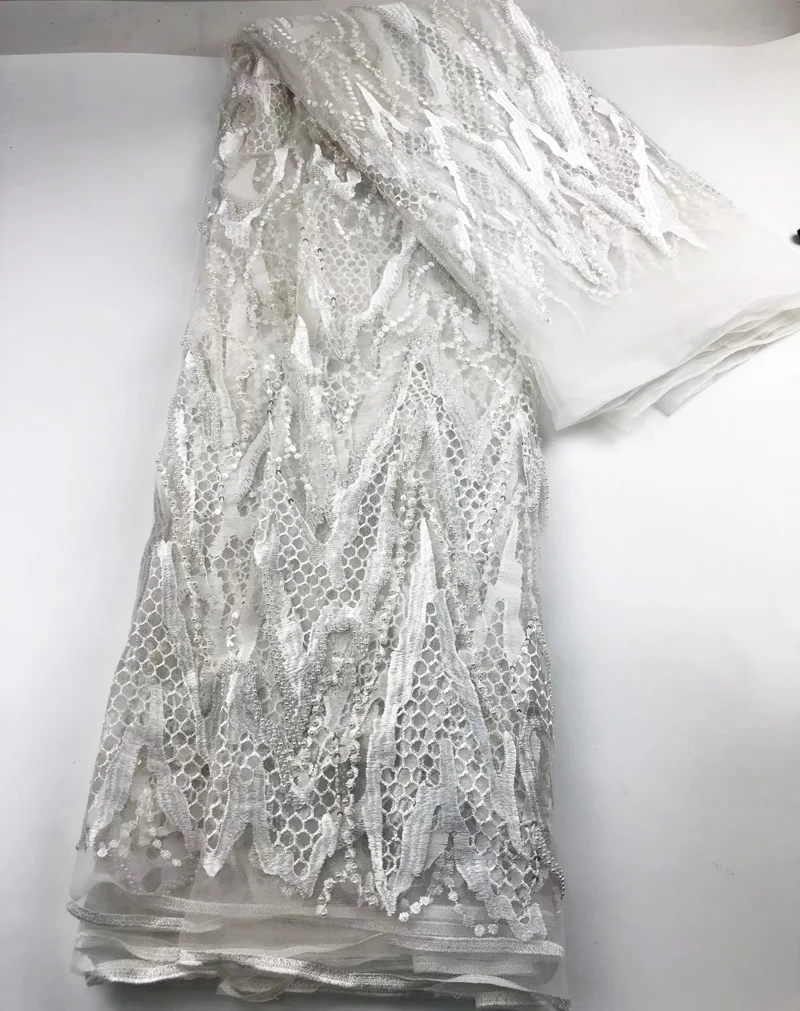 

(5yards/pc) luxury beaded African bridal lace fabric with sequins 2019 latest French lace fabric for high quality dress FRL019D