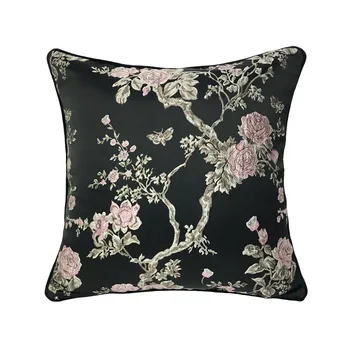 

Free Shipping Luxurious Black Light Pink Tree Leaves Woven Pipping Cushion Cover Decorative Throw Pillow Case 45x45cm 1pc/lot