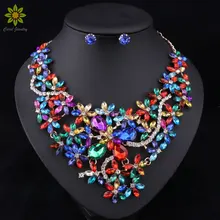 5 цветов Свадебные Ювелирные наборы свадебное ожерелье серьги для невесты вечерние аксессуары золотой цвет Кристалл Ювелирные наборы для женщин