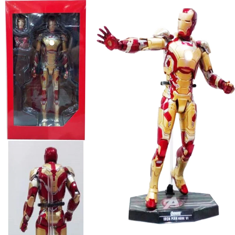 

In Stock LED Light HC Iron Man Mark MK 42 RED x GOLD PVC Action Figure Collectible Model Toy For Christmas Birthday Gift