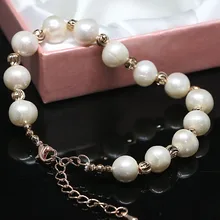 Распродажа! Натуральный 9-10 мм белый натуральный пресноводный жемчуг Мода браслет круглые розовые золотые-Цвет аксессуары ювелирные изделия B1413