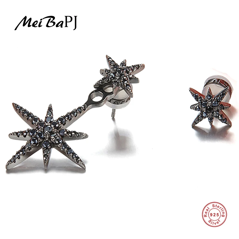 [MeiBaPJ] S925 серебро инкрустированные микро вставка асимметричные серьги звезды для женщин Мода индивидуальность Темперамент универсальная подарочная коробка