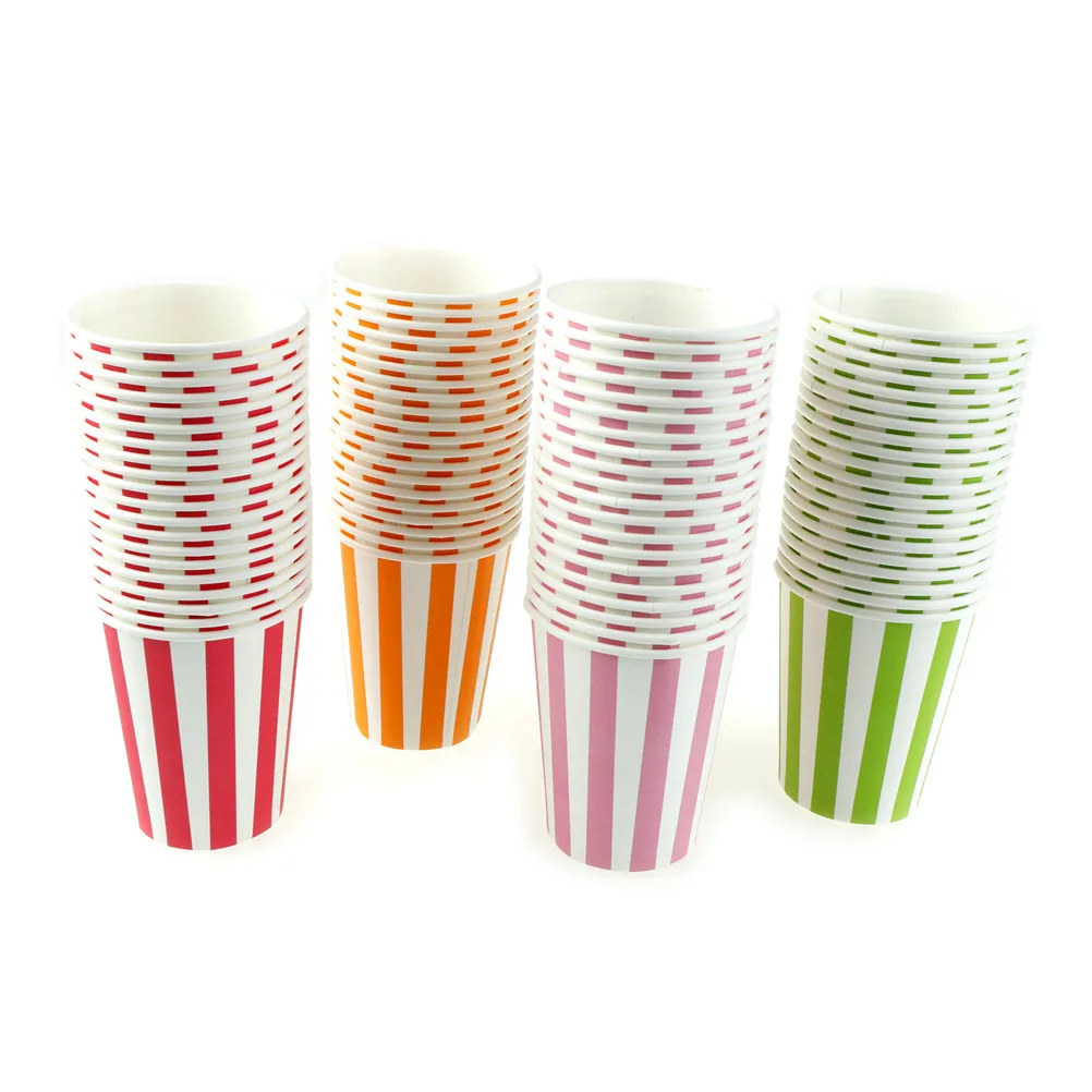 20Pcs Colorful Disposable Stripe Paper Cups Kids Boy Girl Birthday