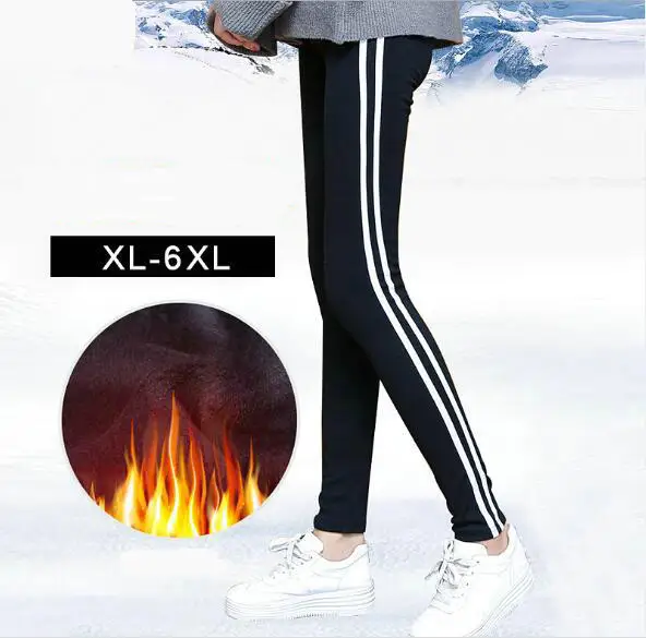 

Women winter thickening Keep warm Side Striped Trainer Leggings Female Black Ankle Length High waist Fitness Leggings Y147