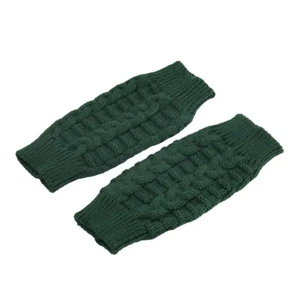 Однотонные шерстяные вязаные перчатки с короткими рукавами для женщин, зимние теплые эластичные гетры без пальцев - Цвет: Зеленый