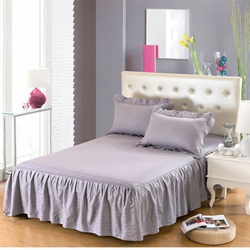 

Solid color ruffles 100%cotton bed skirt with bed surface bed apron bed cover bedspread twin full queen size free shipping JEAN