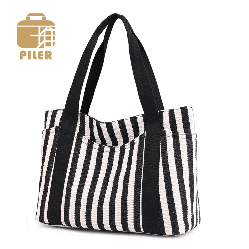 

Summer Bags Women Beach Bag for Women 2019 Canvas Tote Navy Stripe Shoulder Shopping Handbag High Quality Canvas Striped Hobo