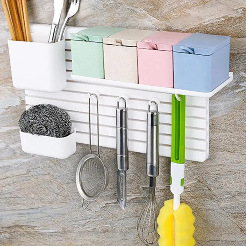 DIY Adhesive Wall Storage Rack Shelf Hanging Soap Sponge Tableware