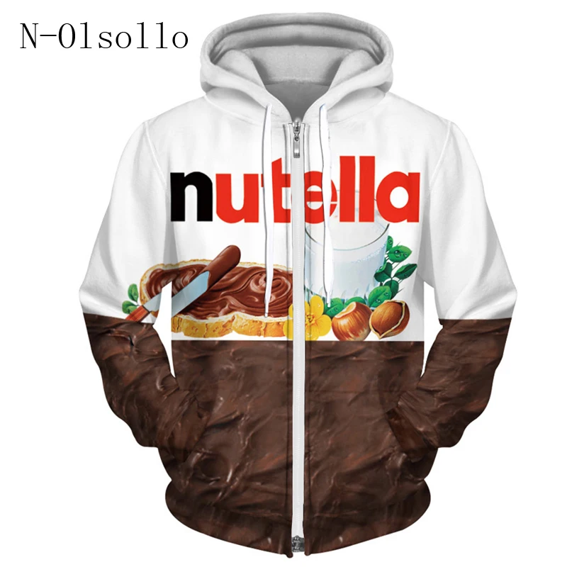 N-olsollo Harajuku Nutella, 3D принт, толстовка с капюшоном на молнии, женские пуловеры, толстовки с капюшоном, длинный рукав, тонкий флисовый Топ, женская одежда