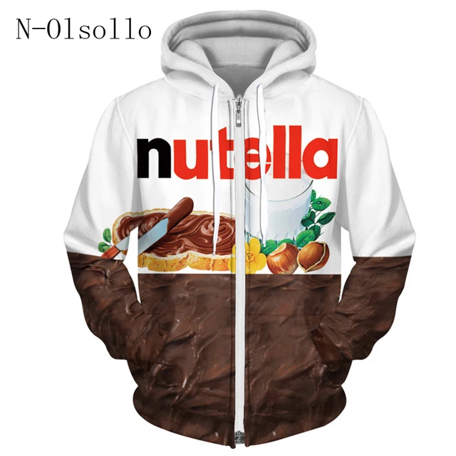 N olsollo Harajuku Nutella 3D Print Hooded Zipper