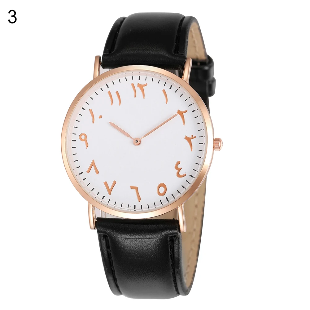 Модные арабские аналоговые с круглым циферблатом мужские женские кварцевые наручные часы с кожаным ремешком zegarek мужские часы - Цвет: Black  Golden