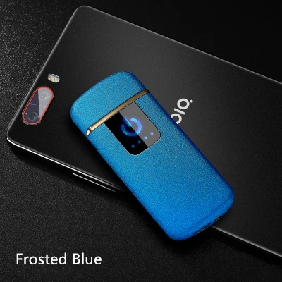 Frosted Blue USB металла легче Перезаряжаемые ветрозащитный зажигалка Портативный LED Дисплей Touch отпечатков пальцев прикуриватель некурящих Аксессуары - Цвет: Frosted Blue