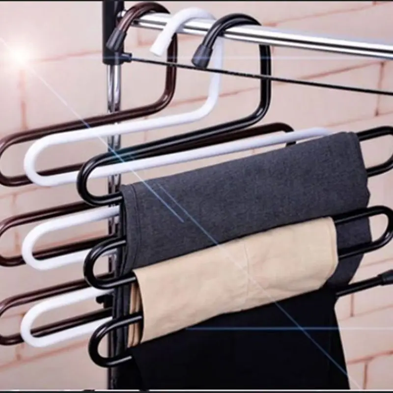 

2PCS Iron stainless steel s multi-layered pants rack pants hanger rack multifunction S-type magic pants rack lengthened