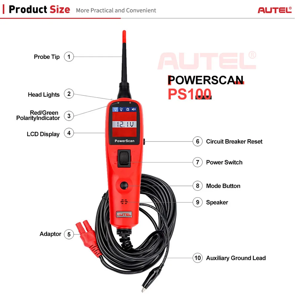 Autel PowerScan PS100 инструмент для диагностики электрической системы autel PS100 автомобильный OBD2 сканер автомобильный автоматический тестер батареи