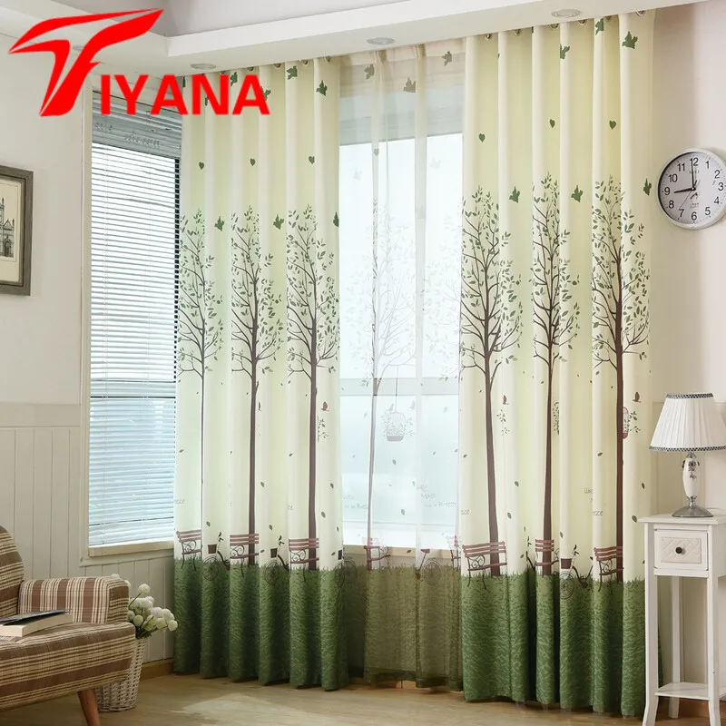 

Korean Linen Cotton Green Wish Tree Design Curtains for Living Room Balcony Kitchen Bedroom Window Sheer Curtain Drapes P193Z20