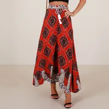 Faldas/Летняя женская богемная юбка на платформе с высокой талией, летняя повседневная пляжная юбка, юбка с цветочным принтом, юбка для юбка, 40