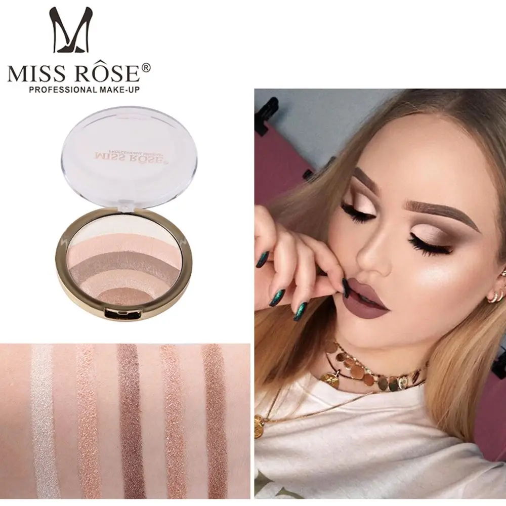 Miss Rose 10 Colors Rainbow Highlighter Blush Bronzer Face Powder Glow Multi-functional Glitter Powder Lazy Women Makeup