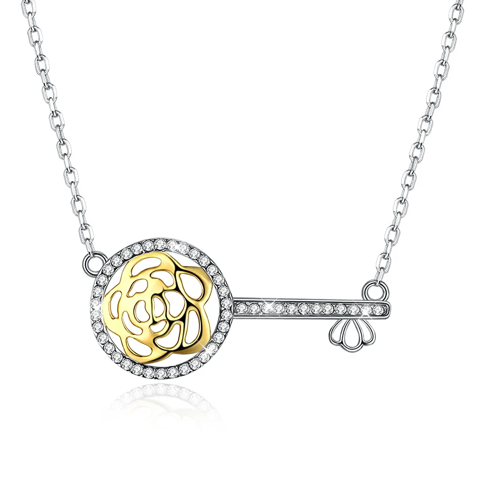 

Austria crystal Type Ornaments European and American Creative Sterling Silver 925 Key Diamond Bead Chain Necklace for Women