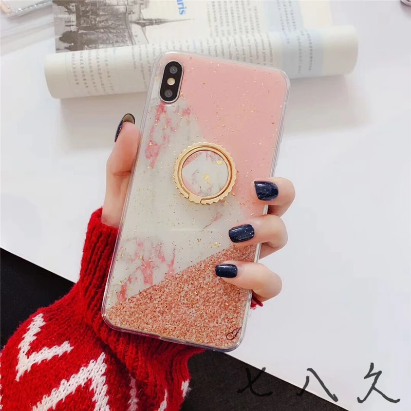 Aoweziic Girl Heart pink marble epoxy for iphone X XS MAX XR phone case ring 6s 7 8plus bracket soft shell Aoweziic Girl Heart pink marble epoxy for iphone X XS MAX XR phone case ring 6s 7 8plus bracket soft shell