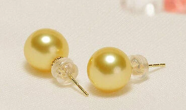 

ry00499 charming pair OF AA+ 10-11mm south sea gold pearl earring14k A0422