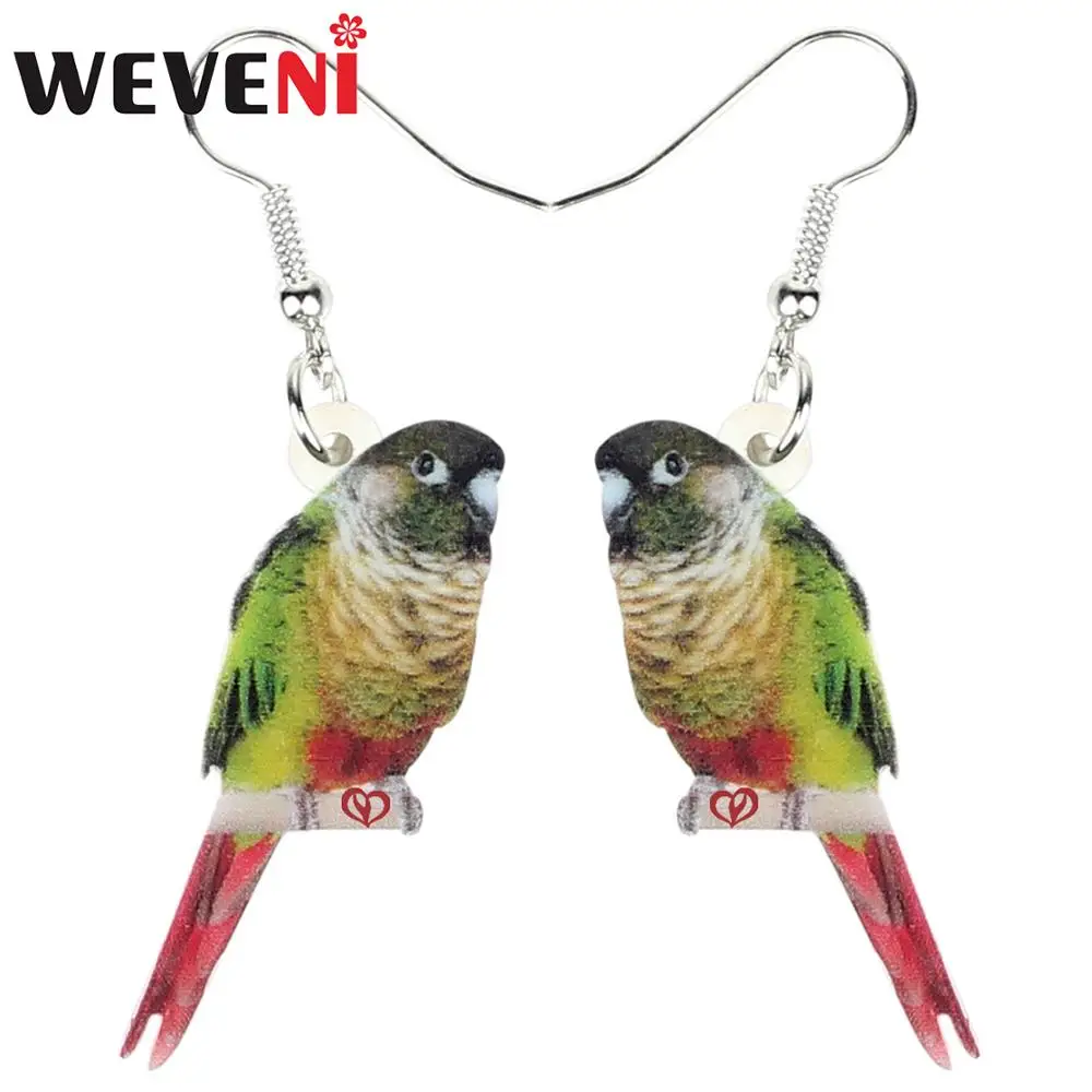 

WEVENI Acrylic Cute Green Cheek Parrot Bird Earrings Dangle Drop Fashion Animal Jewelry For Women Girls Party Gift Decoration