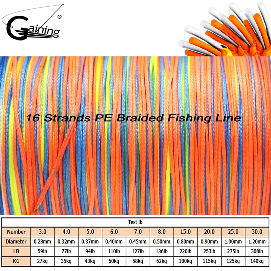 16 стандартных плетеных рыболовных лесок 500 м, многофиламентная рыболовная леска, суперпрочные рыболовные лески из полиэтилена, 59лб-308lb