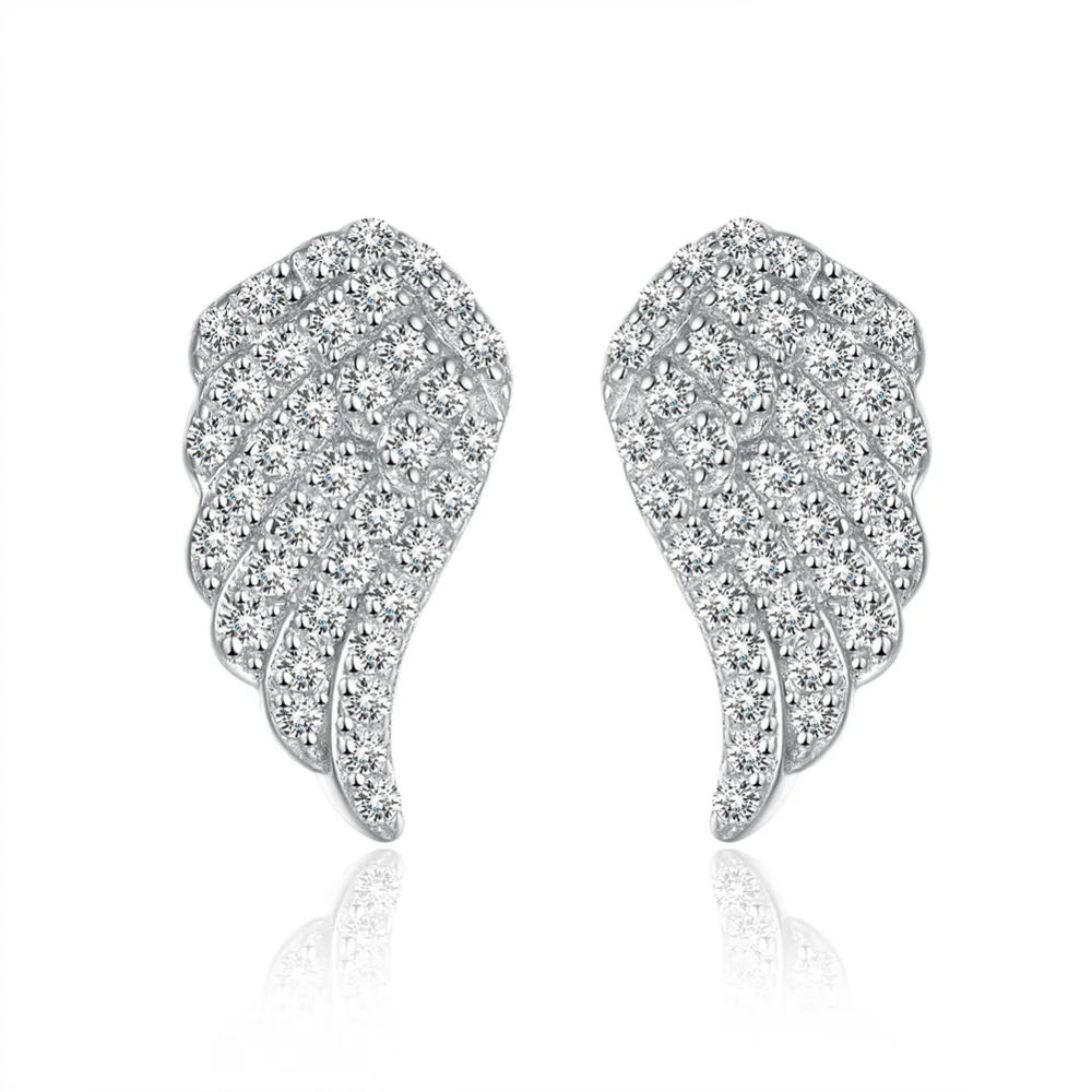 2017 Fashion Silver Earrings For Woman Trinket Studs Piercing Elegant Wings Design Rhinestone Gift Sterling | Украшения и