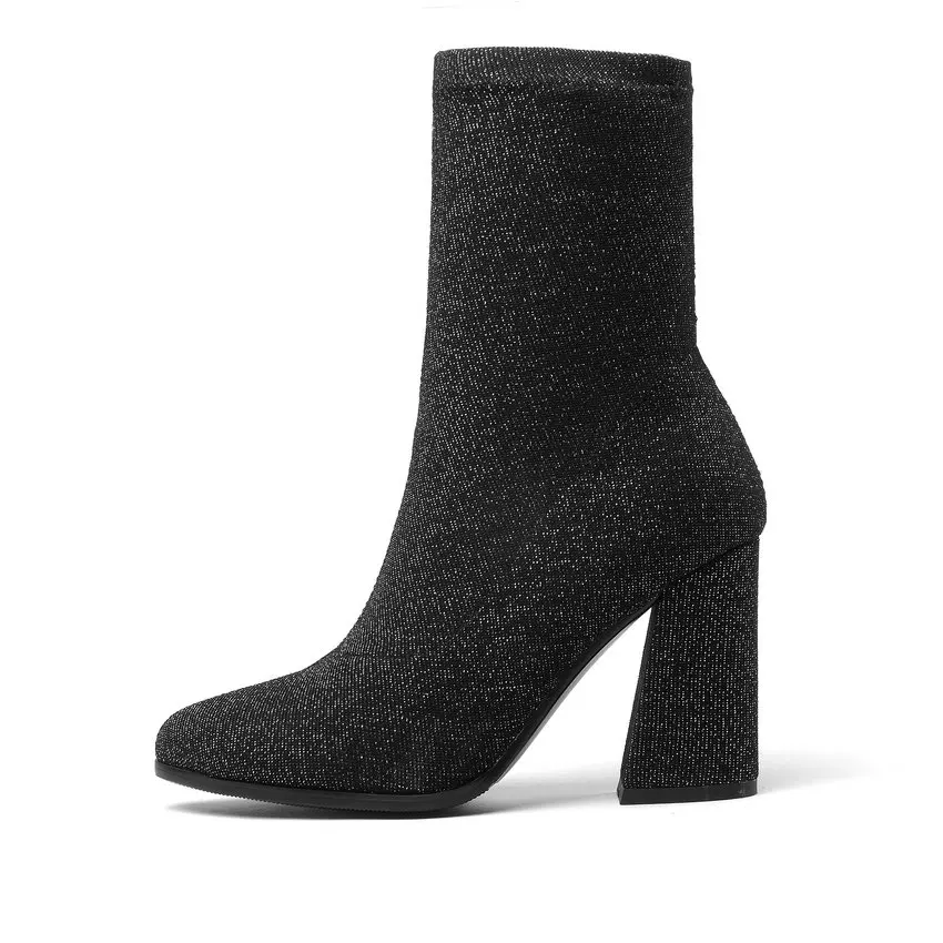 Najtaniej QUTAA 2020 obuwie damskie średnio wysokie buty z cholewami kwadratowe szpilki zimowe skarpety buty Pointed Toe Stretch damskie buty na platformie rozmiar 34 43