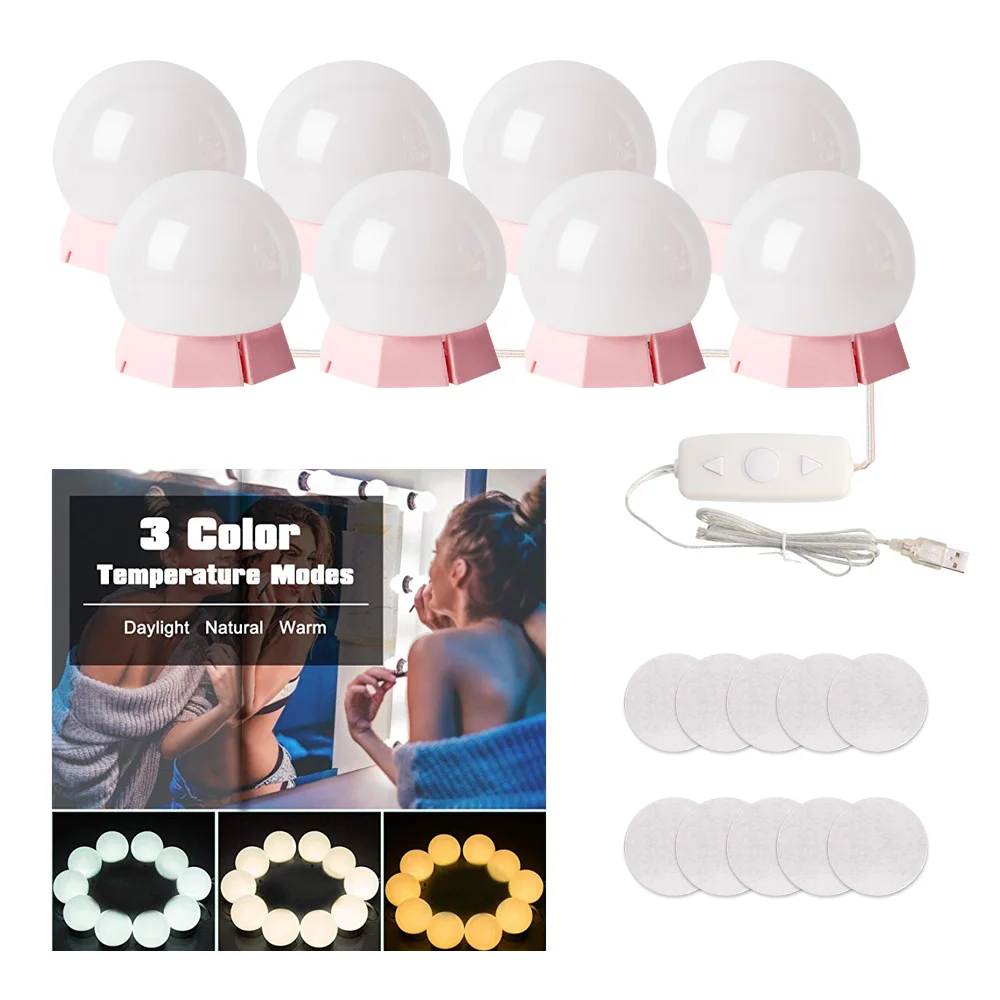 

Makeup Mirror Vanity LED Light Bulbs Kit USB Charging Port Cosmetic Lighted Make up Mirrors Bulb Adjustable Brightness lights