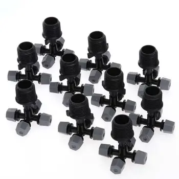 

10pcs Outdoor 4 Outlet Watering Nozzles Micro Spray Cooling Mist Atomizaer 40-60L/H Garden Irrigation Sprinkler With Connector