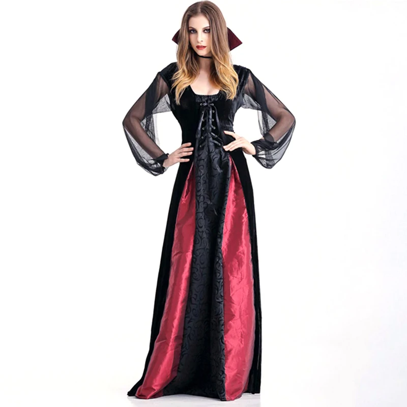 Women Gothic Dress Long Sleeve Floor Length Lace Bandage Party Robe ...