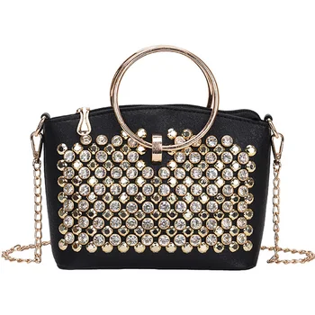 

Hot 2018 Designer Woven Women Handbag Famous Brand Rhinestone Totes Shoulder bag Luxury Bags