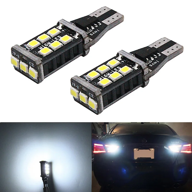 2PC Top Quality Extremely Bright High Power T15 W16W 15SMD LED Reverse Light Tail Lamp DC 12V Brake Parking Backup Bulbs | Автомобили и
