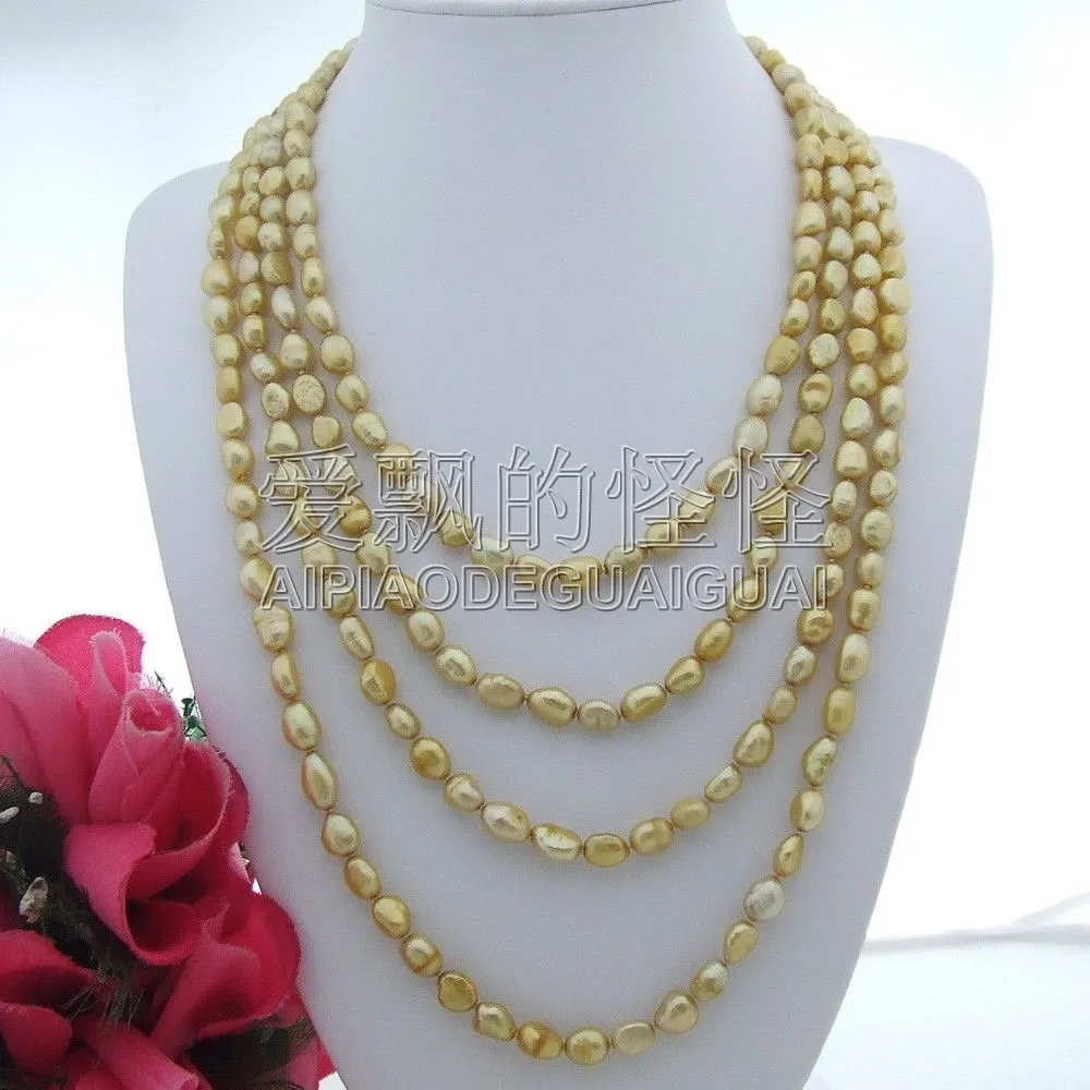 

N062401 100" Long Yellow Baroque Freshwater Cultured Pearl Necklace