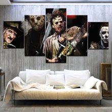 5 Peças Serras de Personagens de Filmes de Terror cartazes Lona Retrato Da Arte Da Parede da arte moderna da parede Para sala de estar decoração de casa
