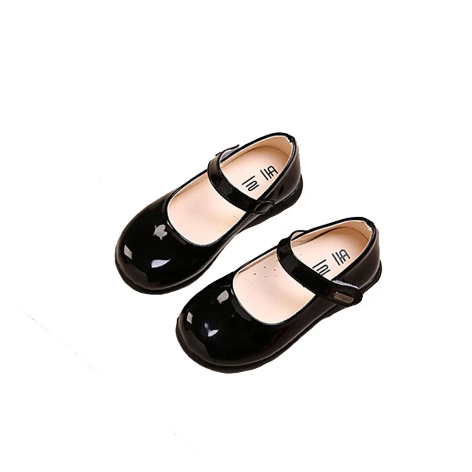 MSMAX/детские школьные тонкие туфли для девочек с круглым носком; Простые дышащие черные модельные туфли на застежке-липучке для вечеринок; детская повседневная Свадебная обувь - Цвет: Black